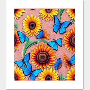 Sunflowers and Butterflies (seamless pattern) Posters and Art